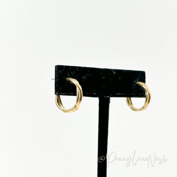 Vintage Jewelry - Vintage Intertwined Golden Huggie Earrings
